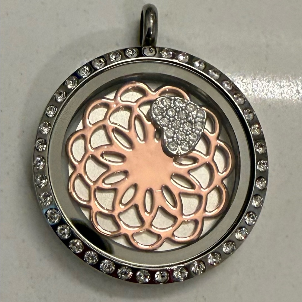 South Hill Design Rose Gold and Silver Floral Pendant (No necklace)